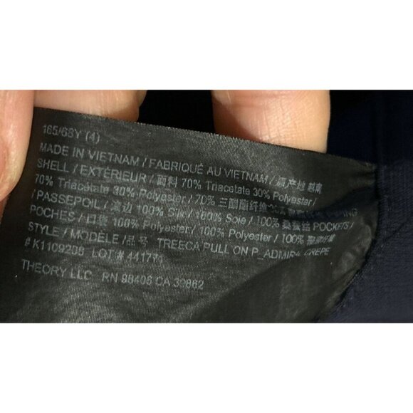 Theory 100% Silk Trousers Size 6 Navy Blue With Blue Side Stripe Detail - Picture 6 of 6